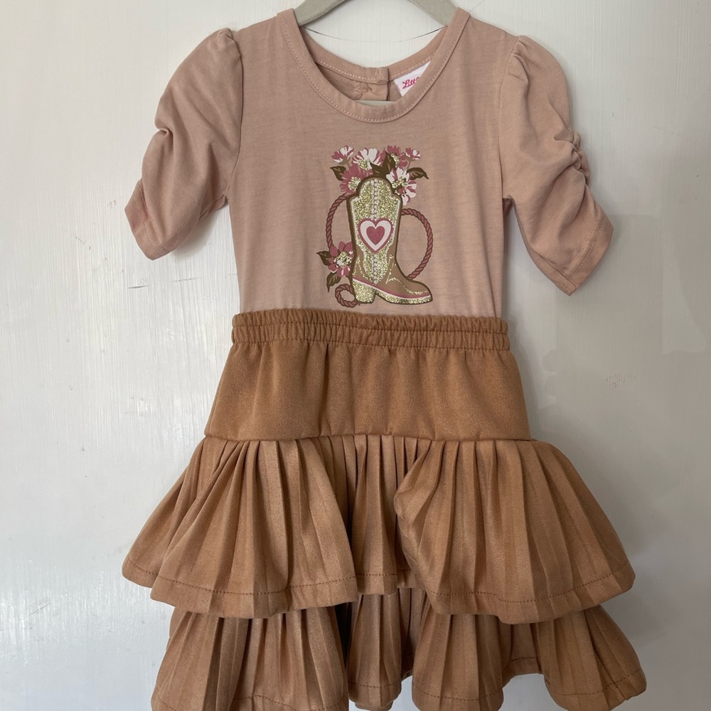Kids Brown Dress with Boot Print